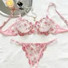 US Hot Sale Women Pink Erotic Alluring Transparent Lingerie Sexy Underwear Lace Semi Temptation Embroidery Thin Bra Set