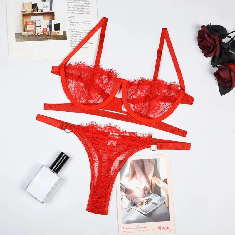 Lingerie sexy femme dentelle sous-vêtements transparents fée broderie bref ensembles kit de soutien-gorge délicat push up Breves ensembles mince soutiens-gorge érotiques