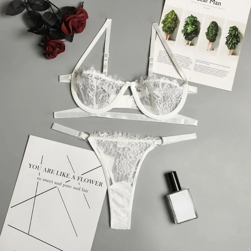 Lingerie sexy femme dentelle sous-vêtements transparents fée broderie bref ensembles kit de soutien-gorge délicat push up Breves ensembles mince soutiens-gorge érotiques