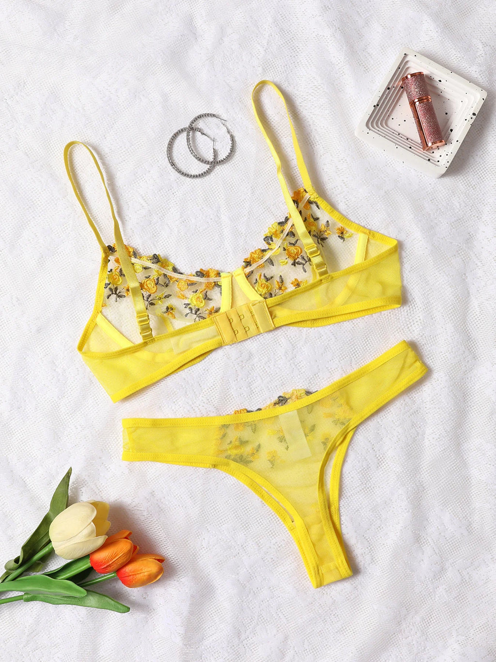 Ensemble soutien-gorge et culotte en dentelle pour femmes, sous-vêtements sexy, push up, broderie de fleurs, 7.0