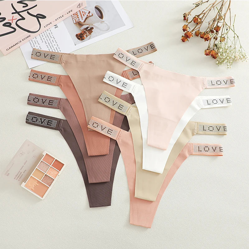 3 pièces/ensemble sans couture taille basse Sexy culottes femmes tongs strass lettre diamants string sport string Shorts slips t-back