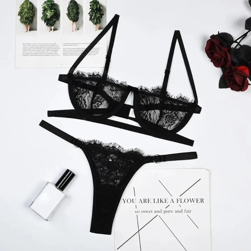 Lingerie sexy femme dentelle sous-vêtements transparents fée broderie bref ensembles kit de soutien-gorge délicat push up Breves ensembles mince soutiens-gorge érotiques