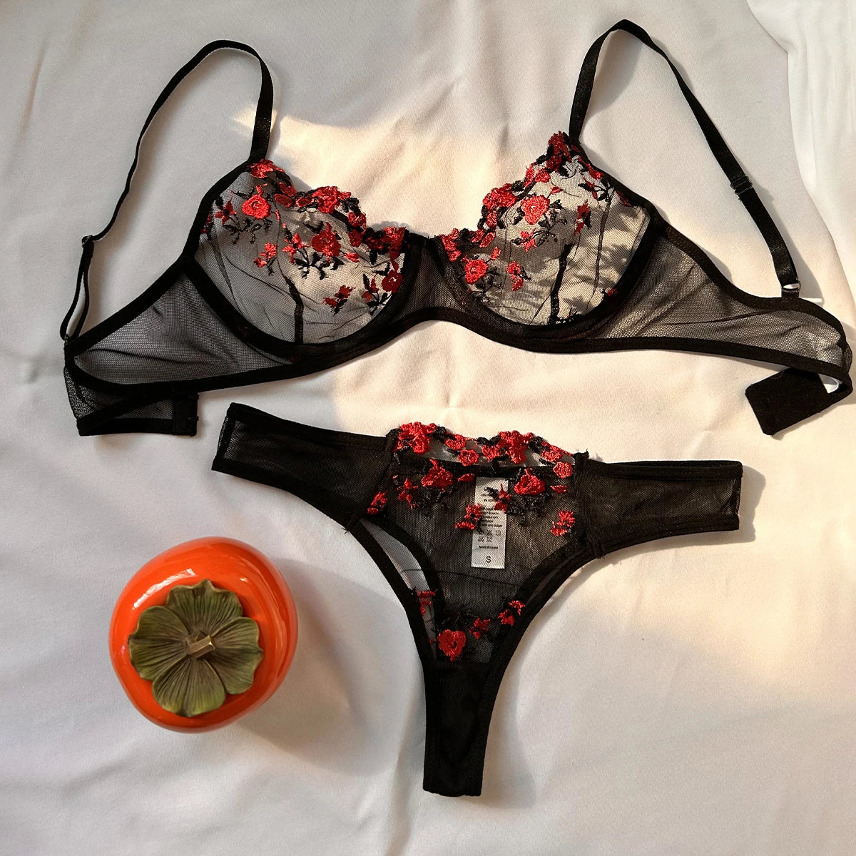Ensemble soutien-gorge et culotte en dentelle pour femmes, sous-vêtements sexy, push up, broderie de fleurs, 7.0