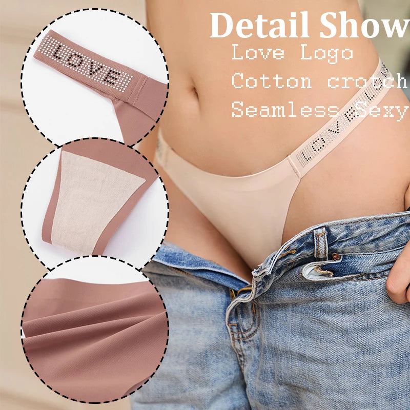 3 pièces/ensemble sans couture taille basse Sexy culottes femmes tongs strass lettre diamants string sport string Shorts slips t-back