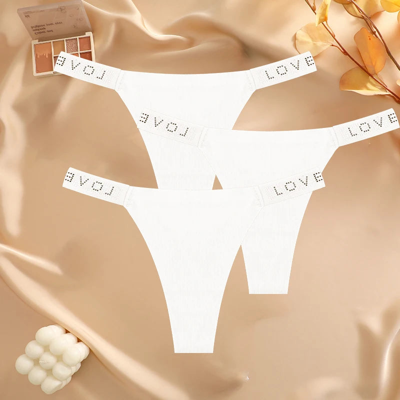 3 pièces/ensemble sans couture taille basse Sexy culottes femmes tongs strass lettre diamants string sport string Shorts slips t-back