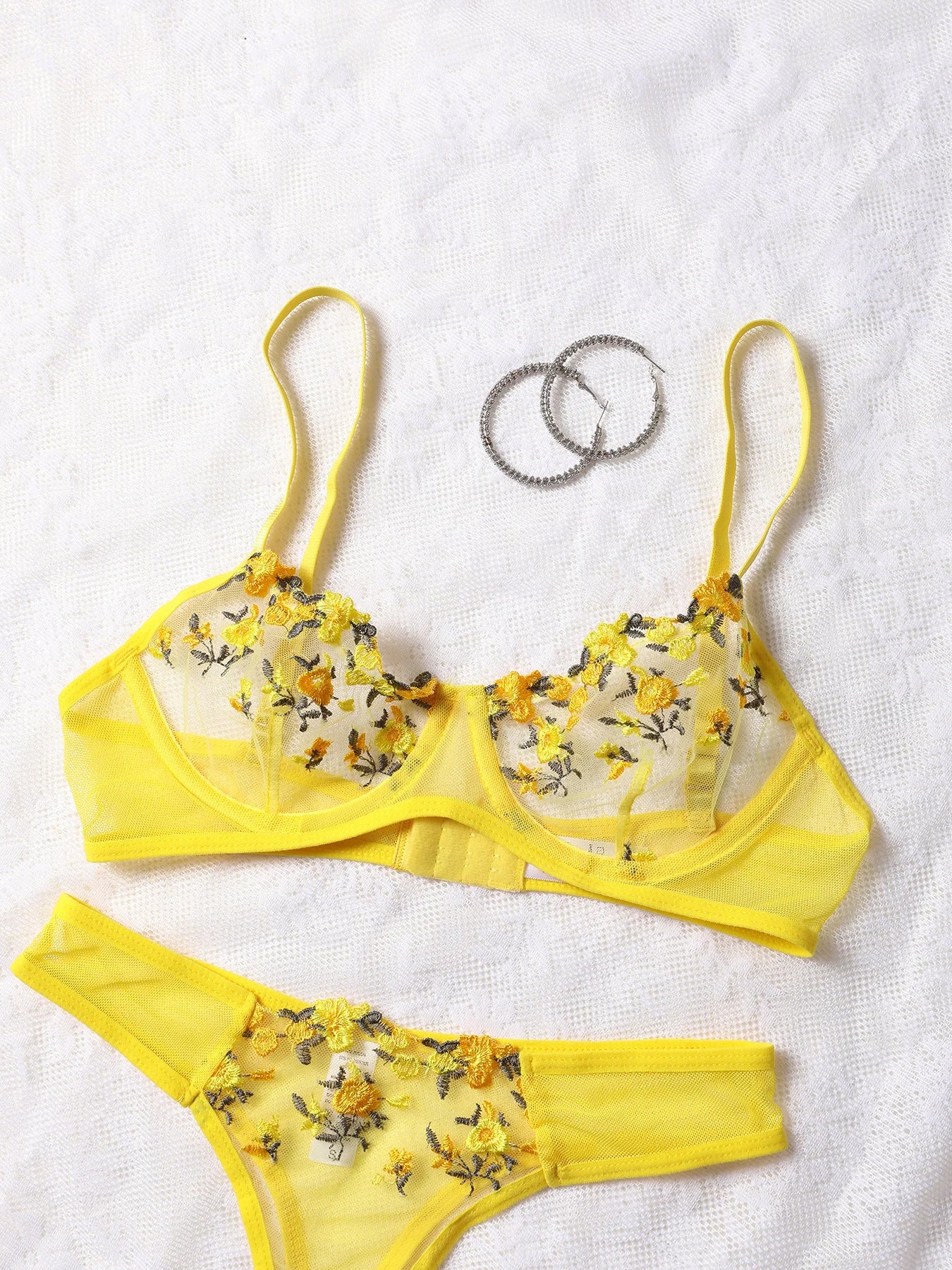 Ensemble soutien-gorge et culotte en dentelle pour femmes, sous-vêtements sexy, push up, broderie de fleurs, 7.0