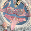 Soutien-gorge rose transparent pour femmes, ensemble de lingerie sexy, soutiens-gorge brodés à fleurs, sous-vêtements pour dames, nouvelle collection, 7.0