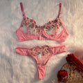 Ensemble soutien-gorge et culotte en dentelle pour femmes, sous-vêtements sexy, push up, broderie de fleurs, 7.0