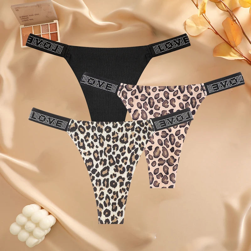 3 pièces/ensemble sans couture taille basse Sexy culottes femmes tongs strass lettre diamants string sport string Shorts slips t-back