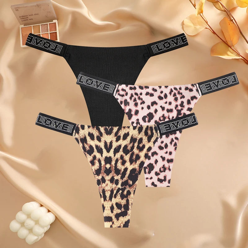 3 pièces/ensemble sans couture taille basse Sexy culottes femmes tongs strass lettre diamants string sport string Shorts slips t-back